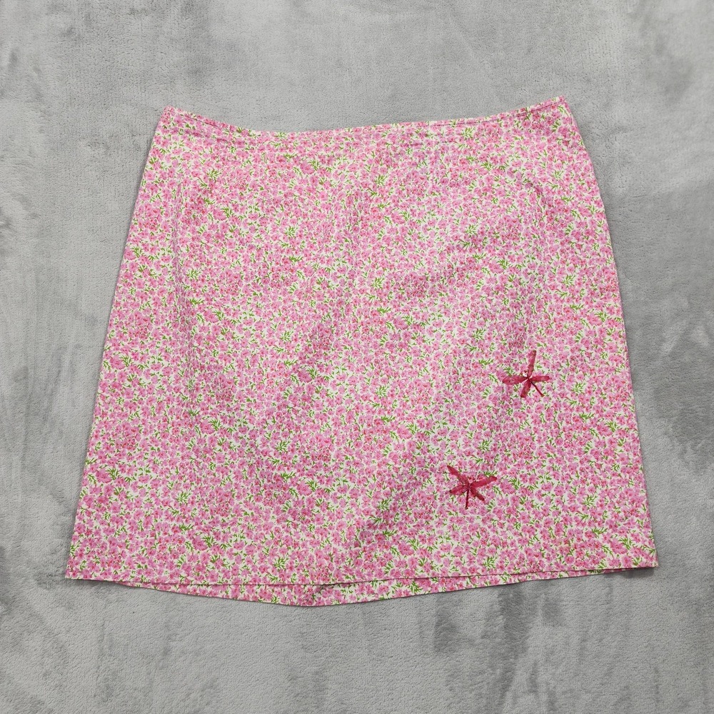 Vintage Venezia Jeans Skirt Womens 16 Pink Floral A-Line Beaded Dragonfly Fairy